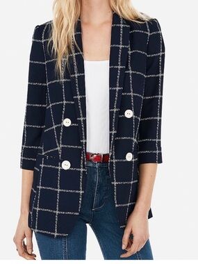 Express Navy Blazer with White Windowpane Grid